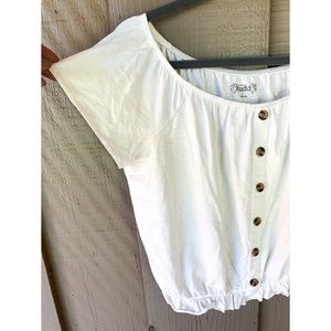 White Crop Top with Buttons and Ruffle L